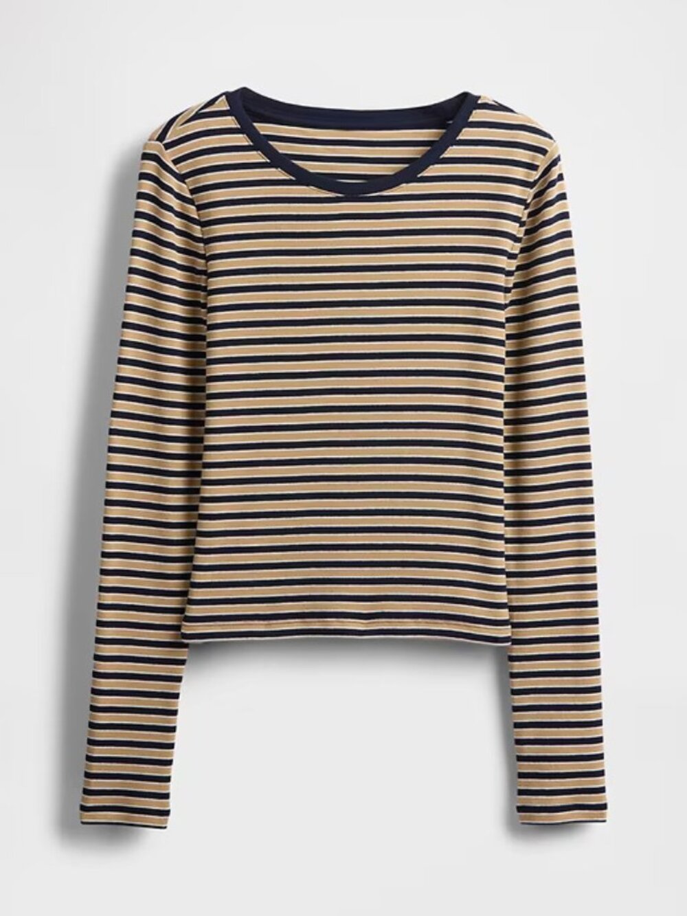 GAP Modern Rib Crop T-shirt Khaki Stripe L - Picture 2 of 6